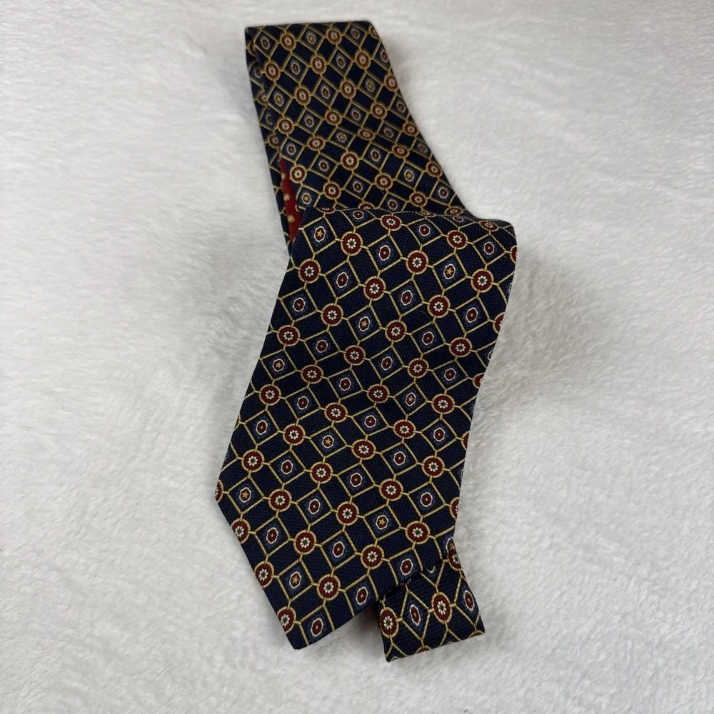 Tommy Hilfiger 100% Italian Silk Tie Vintage 90s Bi-Color, Geometric Design USA